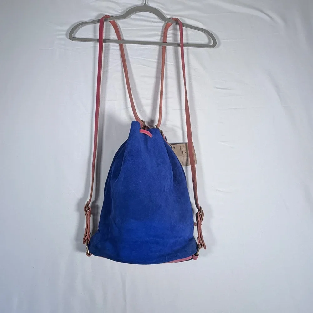 Rivet Leatherworks‎ Drawstring Convertible Backpack Cobalt Blue Pink Suede Boho